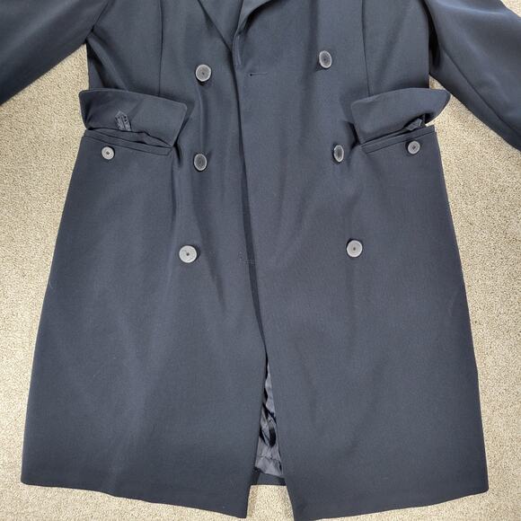 FIRST Dress Coat Womens‎ 16 Navy Double Breasted Vented Trench Career Evening - Picture 5 of 16